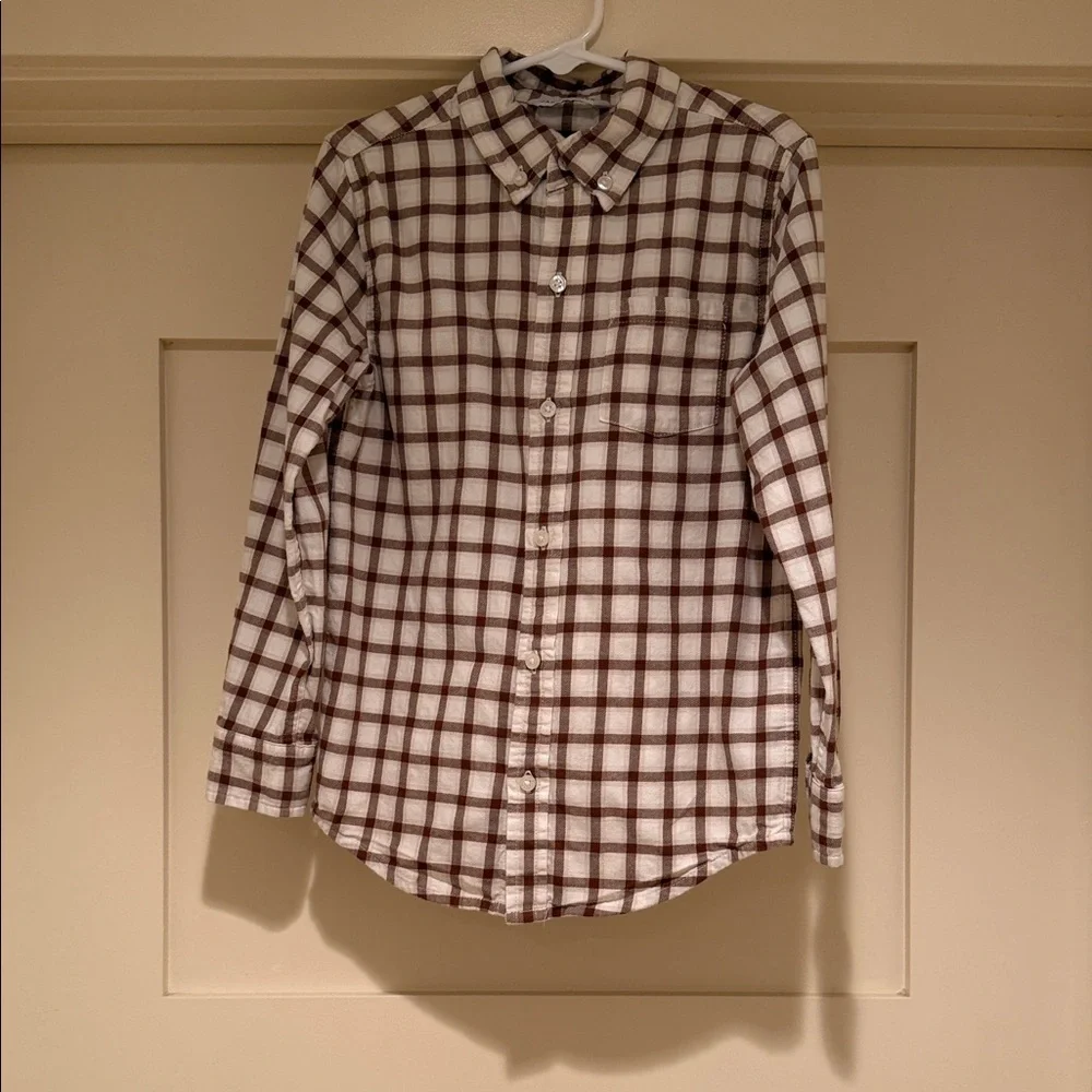 Boys Size 6 Janie and Jack Brown Plaid Button Down Shirt Long Sleeve Cotton